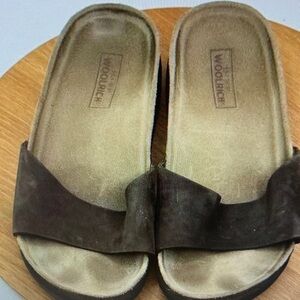 Woolrich Suede Leather Slides Sandals Comfort Corkcore Footbed Women Size 6.5
